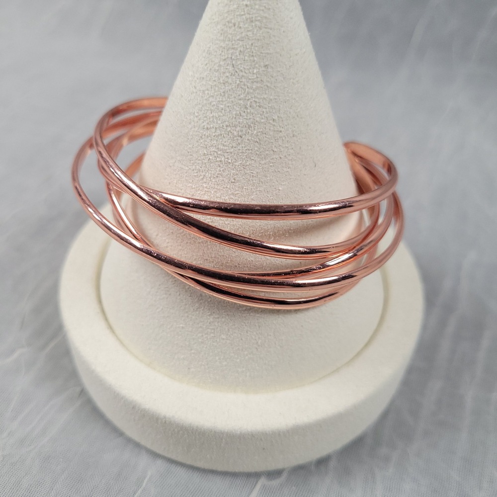 Copper Tone Multi Strand Cuff Bracelet Rose Gold Layered Open Bangle Jewelry